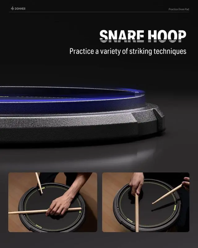 Alt view image 4 of 7 - Drum Practice Kit - Snare Stand + 12'' Marching Pad, Drumsticks, Backpack - Fits 10''-14'' Drums (Black)