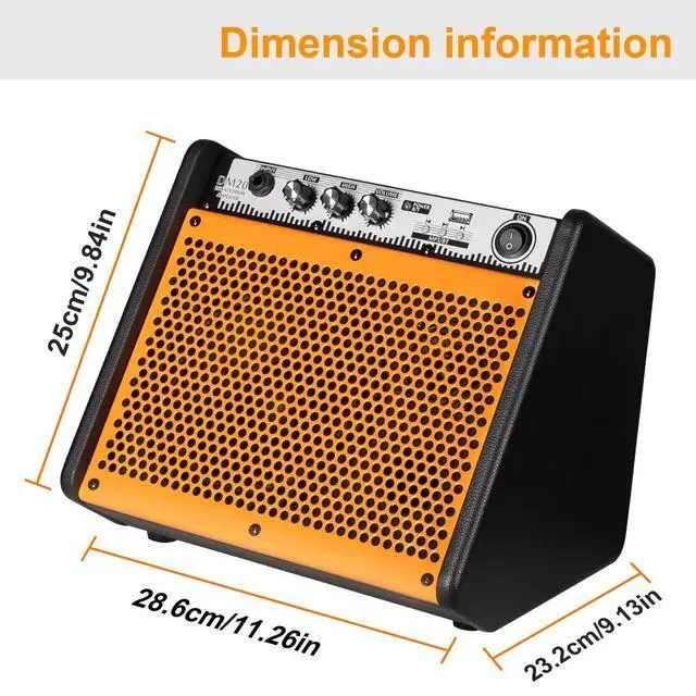 Alt view image 7 of 7 - Drum Amplifier 20W, Wireless Electric Drum Speaker Keyboard Amp, Mini DM20 Portable for Home Practice (Orange)