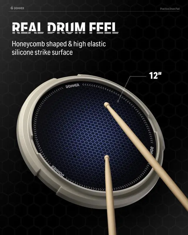 Alt view image 3 of 7 - Drum Practice Pad & Stand Kit with 12'' Silent Marching Pad, Drumsticks, Backpack - Adjustable Fits 10''-14'' Drums (White)