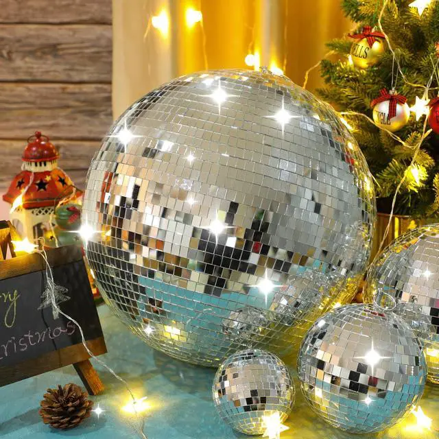 Alt view image 2 of 7 - 4 Pcs Large Disco Ball Decor - Silver Hanging Mirror Disco Balls Ornament for Stage Club Prom Props 70s Weddings Dance Music Birthday(12, 8, 6, 4 Inch)
