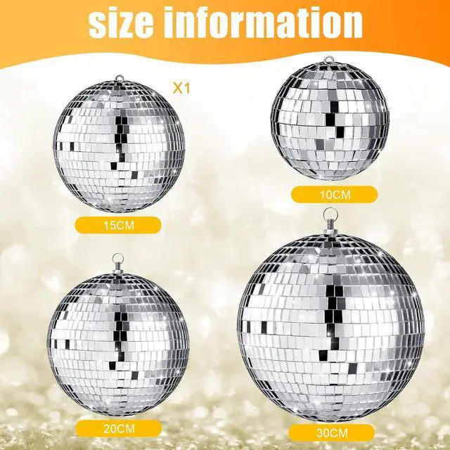 Alt view image 4 of 7 - 4 Pcs Large Disco Ball Decor - Silver Hanging Mirror Disco Balls Ornament for Stage Club Prom Props 70s Weddings Dance Music Birthday(12, 8, 6, 4 Inch)