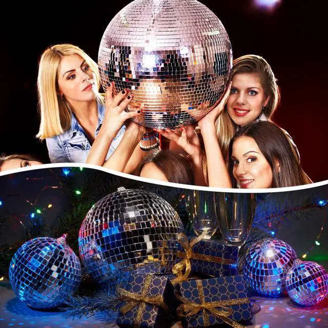 Alt view image 7 of 7 - 4 Pcs Large Disco Ball Decor - Silver Hanging Mirror Disco Balls Ornament for Stage Club Prom Props 70s Weddings Dance Music Birthday(12, 8, 6, 4 Inch)