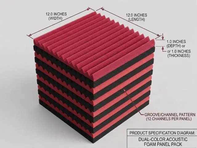 Alt view image 2 of 7 - 96 Pack Black/RED 12 "X 12 "X1" Acoustic Panels Studio Soundproofing Foam Wedge Tiles(Accompanied By Double-Sided Adhesive Tape)
