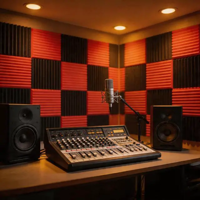 Alt view image 5 of 7 - 96 Pack Allxinlog Absorb the Echo Acoustic Foam Panel Wedge Studio Soundproofing Wall Tiles 12" X 12" X 1" (Accompanied By Double-Sided Adhesive Tape)(48RED+48BLACK)
