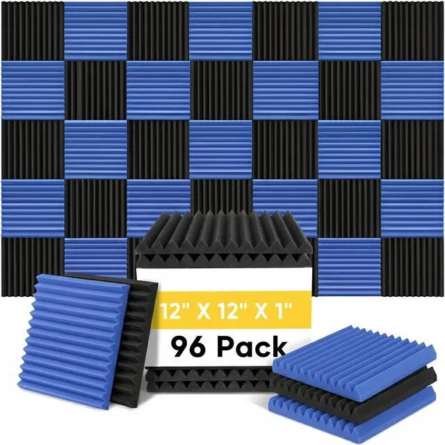 Main image of 96 Pack Black/BLUE 12 "X 12 "X1" Acoustic Panels Studio Soundproofing Foam Wedge Tiles(Accompanied By Double-Sided Adhesive Tape)