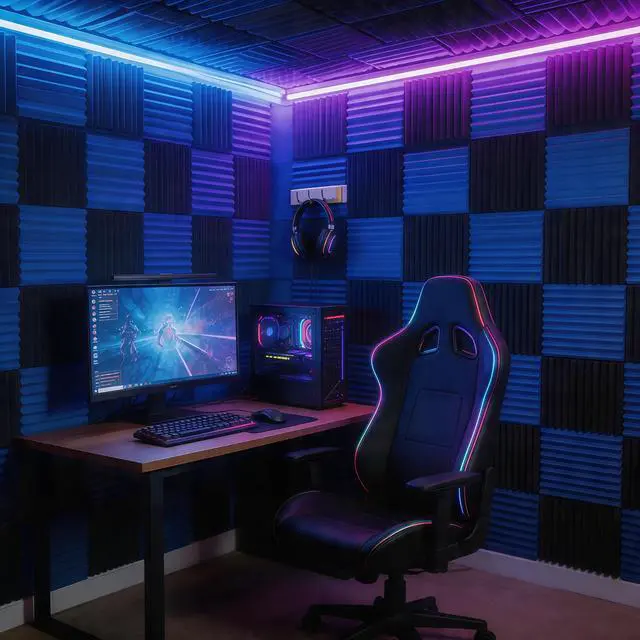 Alt view image 5 of 7 - 96 Pack Black/BLUE 12 "X 12 "X1" Acoustic Panels Studio Soundproofing Foam Wedge Tiles(Accompanied By Double-Sided Adhesive Tape)