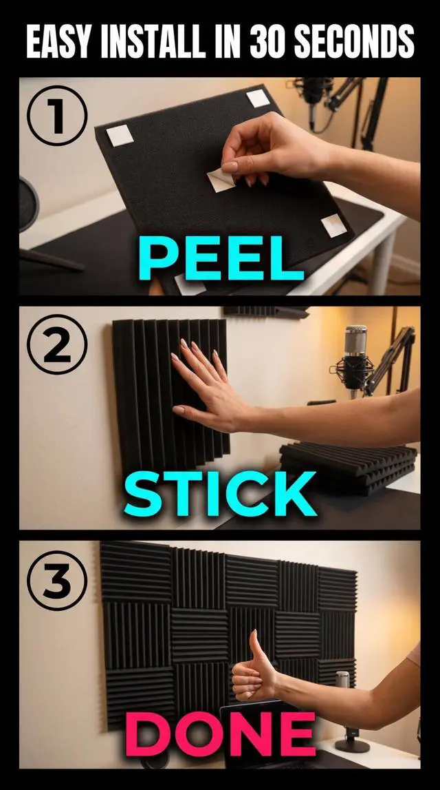 Alt view image 7 of 7 - 96 Pack Allxinlog Absorb the echo Acoustic Foam Panel Wedge Studio Soundproofing Wall Tiles 12" X 12" X 1"(Accompanied By Double-Sided Adhesive Tape) (96-BLACK)