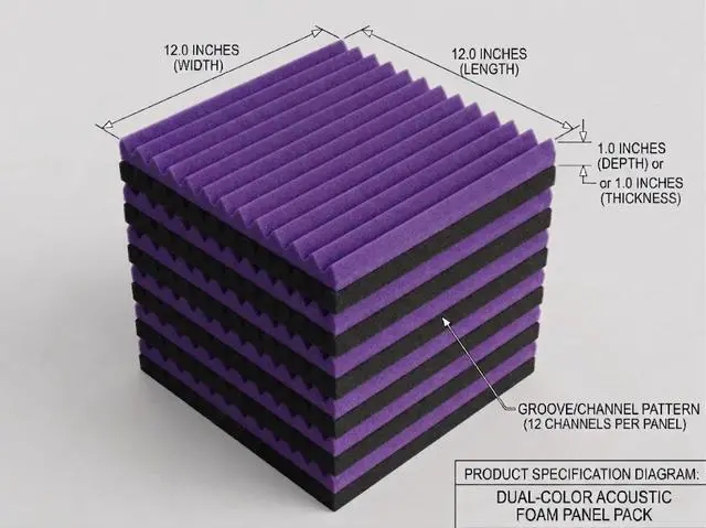 Alt view image 2 of 7 - 96 Pack Black/purple 12 "X 12 "X1" Acoustic Panels Studio Soundproofing Foam Wedge Tiles (Accompanied By Double-Sided Adhesive Tape)