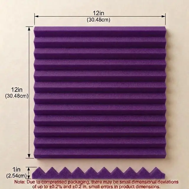 Alt view image 3 of 7 - 96 Pack Black/purple 12 "X 12 "X1" Acoustic Panels Studio Soundproofing Foam Wedge Tiles (Accompanied By Double-Sided Adhesive Tape)