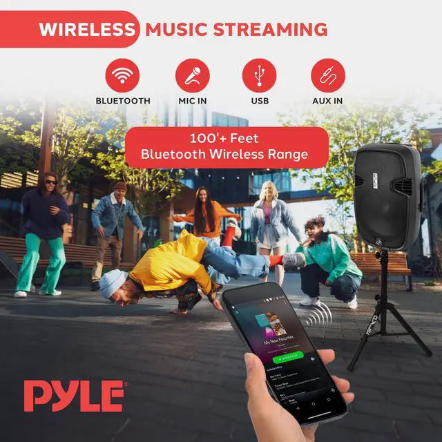 Alt view image 2 of 7 - PPHP155ST Wireless Portable PA Speaker System - 1500W High Powered Bluetooth Compatible Active Outdoor Sound Speakers w/ USB SD MP3 RCA - 35mm Mount, Stand, Microphone, Power Cable, Black, 15"