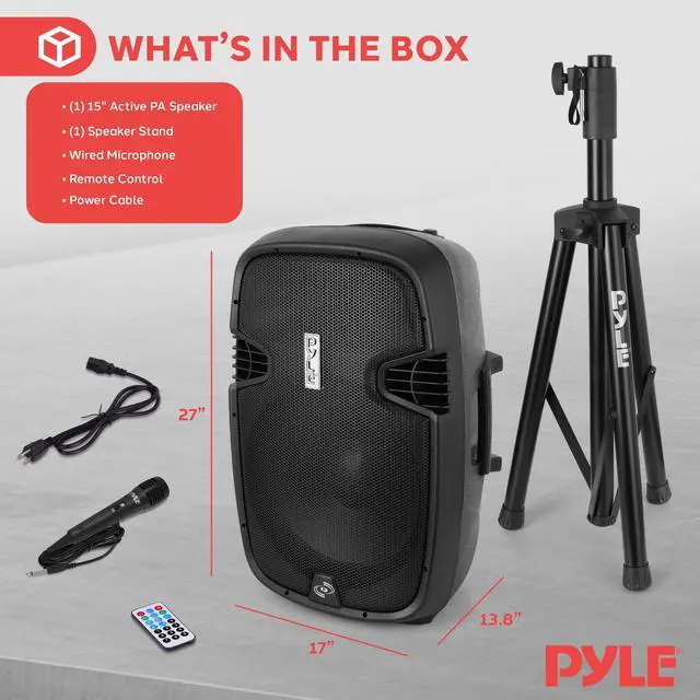 Alt view image 4 of 7 - PPHP155ST Wireless Portable PA Speaker System - 1500W High Powered Bluetooth Compatible Active Outdoor Sound Speakers w/ USB SD MP3 RCA - 35mm Mount, Stand, Microphone, Power Cable, Black, 15"
