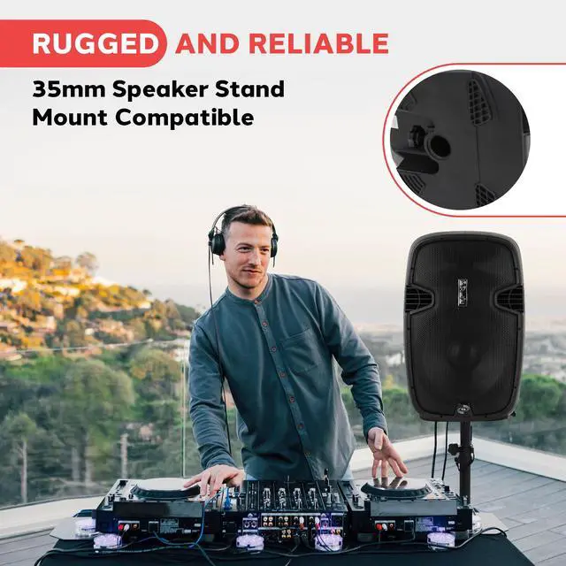 Alt view image 5 of 7 - PPHP155ST Wireless Portable PA Speaker System - 1500W High Powered Bluetooth Compatible Active Outdoor Sound Speakers w/ USB SD MP3 RCA - 35mm Mount, Stand, Microphone, Power Cable, Black, 15"