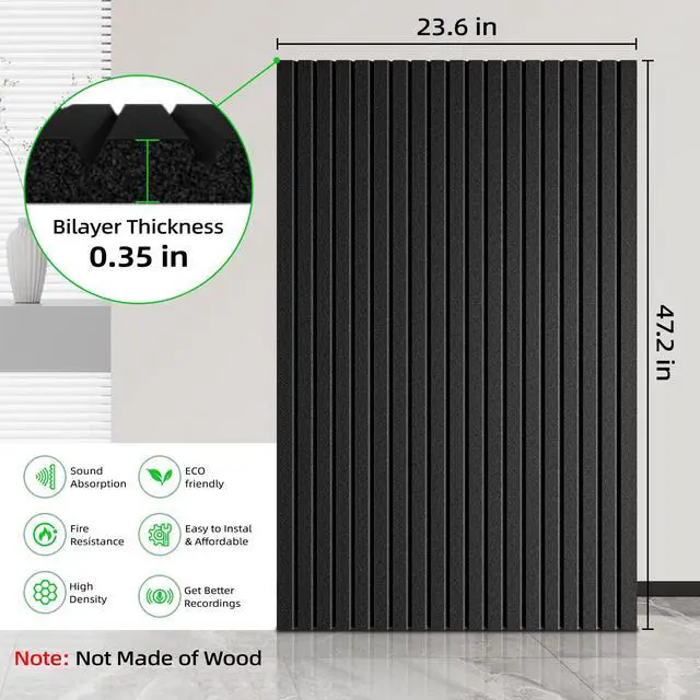 Alt view image 2 of 6 - 6 Pack Sound Proof Foam Panels for Walls 47.2"x23.6" Large Acoustic Panels Sound Absorbing, Self-Adhesive Soundproof Wall Panels for Home Studio, Office, Recording, Black (6 Pack Black)