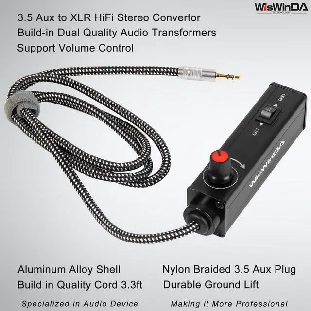 Alt view image 2 of 7 - Upgrade Pro101A HiFi Stereo AUX to XLR Isolation Box with Volume Controller Ground Lift Switch Build-in 3.5mm Aux Cord 3.3ft Gold Coating Plug with Extra XLR Y Cord