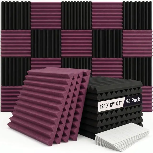 Main image of 96 PACK Medium Sale Acoustic Foam Soundproof foam (Accompanied By Double-Sided Adhesive Tape)(Black/burgundy)