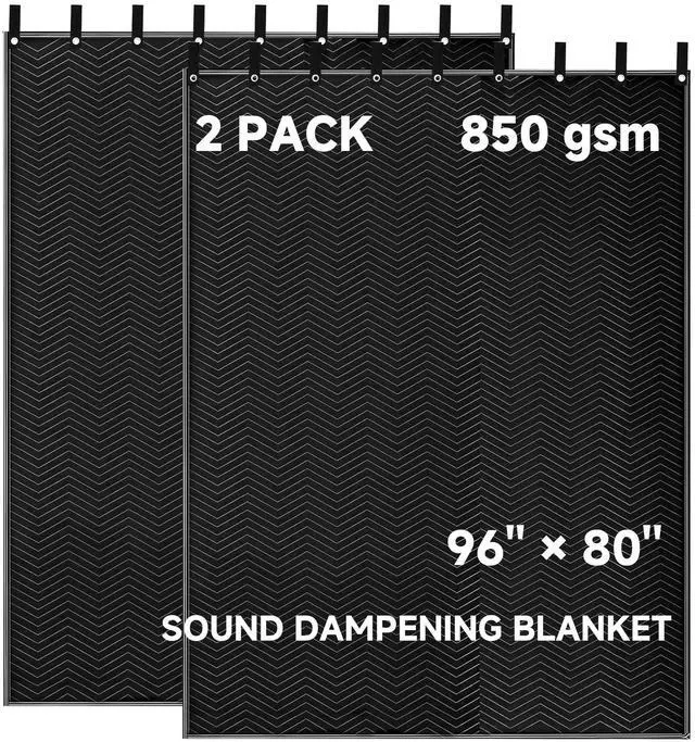 Main image of 2 Pack Large Sound Dampening Blankets - 96" x 80" Heavy Duty 850GSM Acoustic Sound Blankets for Studio, Noise Reduction in Rooms, Home Theaters | Grommets for Easy Hanging, Light Blocking
