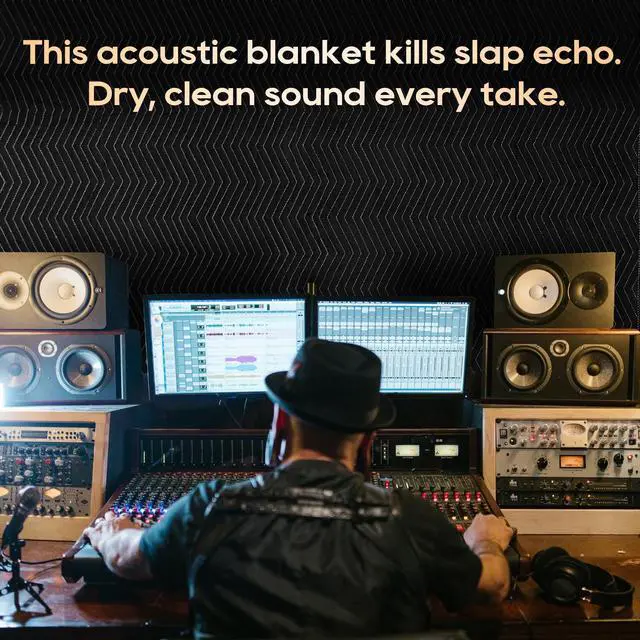Alt view image 2 of 7 - 2 Pack Large Sound Dampening Blankets - 96" x 80" Heavy Duty 850GSM Acoustic Sound Blankets for Studio, Noise Reduction in Rooms, Home Theaters | Grommets for Easy Hanging, Light Blocking