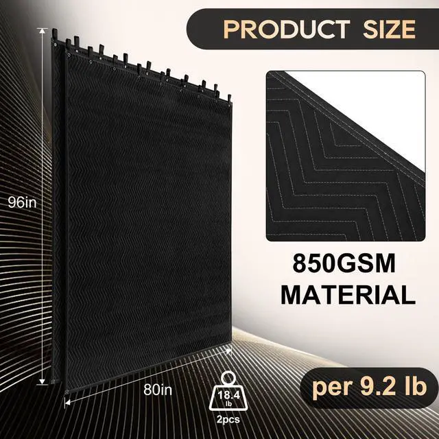 Alt view image 6 of 7 - 2 Pack Large Sound Dampening Blankets - 96" x 80" Heavy Duty 850GSM Acoustic Sound Blankets for Studio, Noise Reduction in Rooms, Home Theaters | Grommets for Easy Hanging, Light Blocking