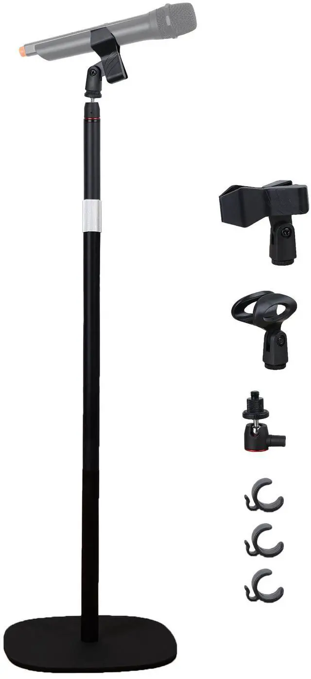 Main image of Mic Stand Floor Microphone Stand with Heavy Weighted Base, Adjustable Height from 18" to 63", Singing Stand with Mic Holder, Cable Clips