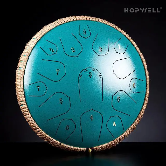 Alt view image 2 of 6 - Steel Tongue Drum - 15 Note 14 Inch - Percussion Instrument - Hand Pan Drums with Music Book, Drum Mallets and Carry Bag, D Major, Malachite Green