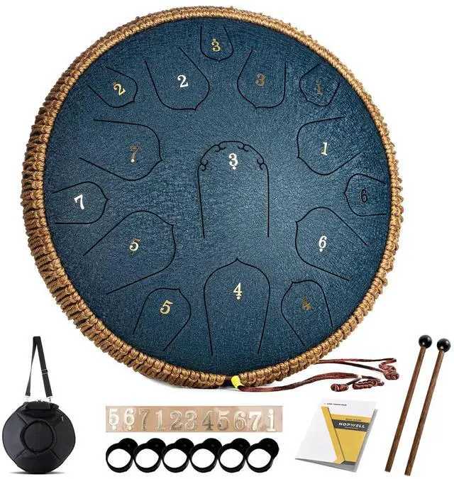 Main image of Steel Tongue Drum - 14 Inch 15 Note Tongue Drum - Hand Pan Drum with Music Book, Handpan Drums Mallets and Carry Bag, D Major (Navy Blue)