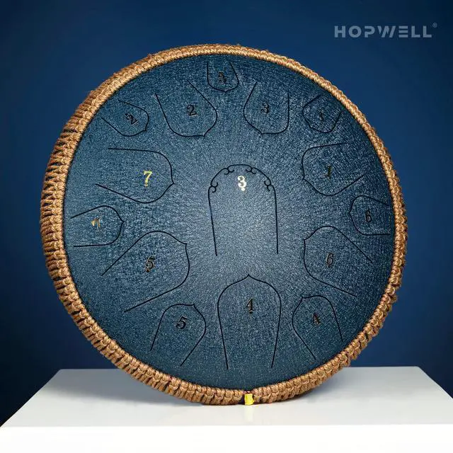 Alt view image 2 of 6 - Steel Tongue Drum - 14 Inch 15 Note Tongue Drum - Hand Pan Drum with Music Book, Handpan Drums Mallets and Carry Bag, D Major (Navy Blue)