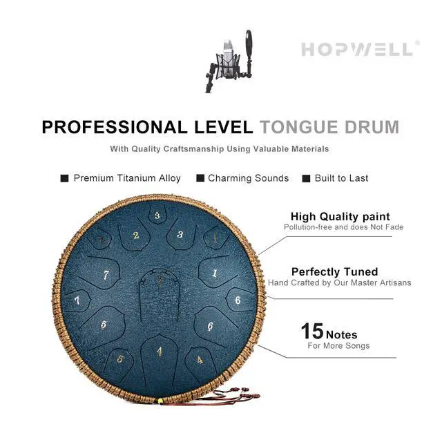 Alt view image 3 of 6 - Steel Tongue Drum - 14 Inch 15 Note Tongue Drum - Hand Pan Drum with Music Book, Handpan Drums Mallets and Carry Bag, D Major (Navy Blue)
