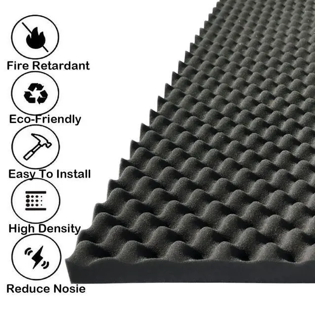 Alt view image 2 of 4 - 4 PCS Acoustic Panels,48''X24''X2'' Egg Crate Foam Soundproof Foam Wall Panels,High Density Fireproof Noise Cancelling Foam Studio Foam Panel,Noise (Black)