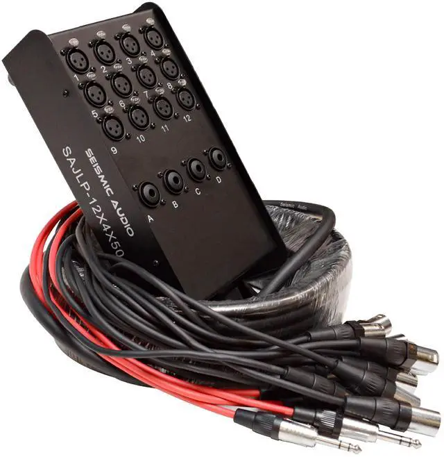 Main image of SAJLP-12x4x50-12 Channel 50 Foot XLR Low Profile Snake Cable with 4 TRS Returns - Circuit Board Snake for Recording, Stage, Studio PA DJ use