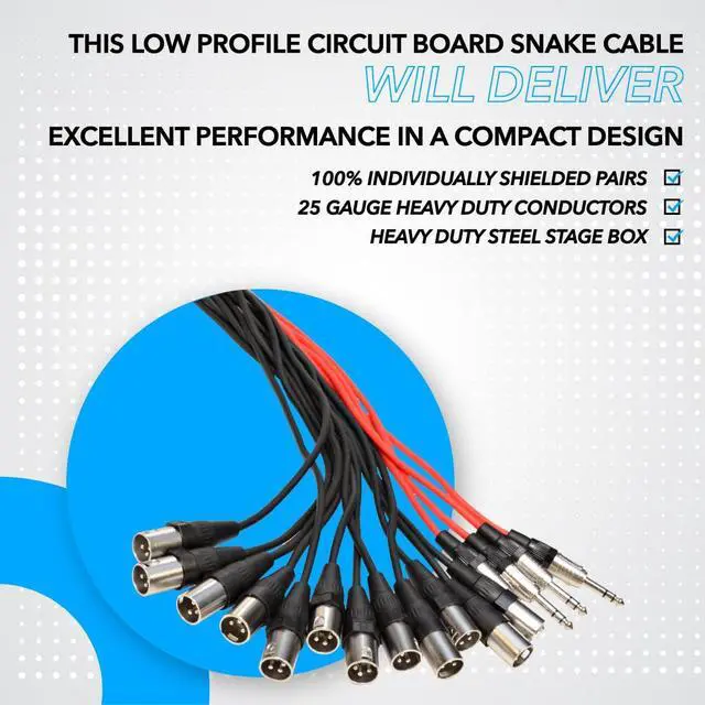 Alt view image 4 of 7 - SAJLP-12x4x50-12 Channel 50 Foot XLR Low Profile Snake Cable with 4 TRS Returns - Circuit Board Snake for Recording, Stage, Studio PA DJ use