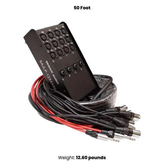 Alt view image 2 of 7 - SAJLP-12x4x50-12 Channel 50 Foot XLR Low Profile Snake Cable with 4 TRS Returns - Circuit Board Snake for Recording, Stage, Studio PA DJ use