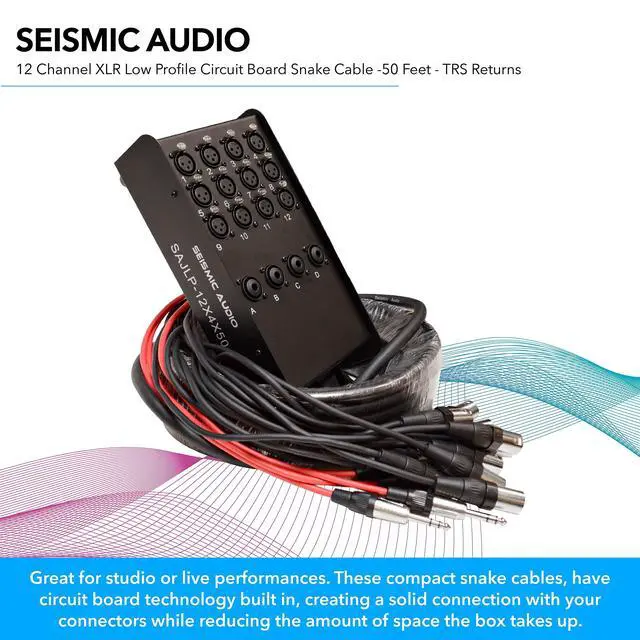 Alt view image 3 of 7 - SAJLP-12x4x50-12 Channel 50 Foot XLR Low Profile Snake Cable with 4 TRS Returns - Circuit Board Snake for Recording, Stage, Studio PA DJ use