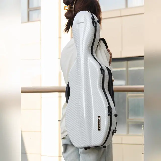 Main image of 4/4 Full Size Violin case High-Strength Carbon Fiber Pear-Shaped Violin Music Bag With Combination Lock and Extra Bag White Violin Hard Case (VB-Random type-White Stripe spot)