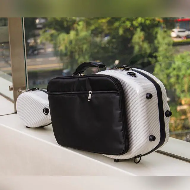 Alt view image 3 of 7 - 4/4 Full Size Violin case High-Strength Carbon Fiber Pear-Shaped Violin Music Bag With Combination Lock and Extra Bag White Violin Hard Case (VB-Random type-White Stripe spot)