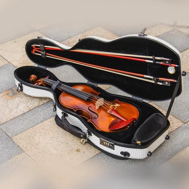 Alt view image 4 of 7 - 4/4 Full Size Violin case High-Strength Carbon Fiber Pear-Shaped Violin Music Bag With Combination Lock and Extra Bag White Violin Hard Case (VB-Random type-White Stripe spot)