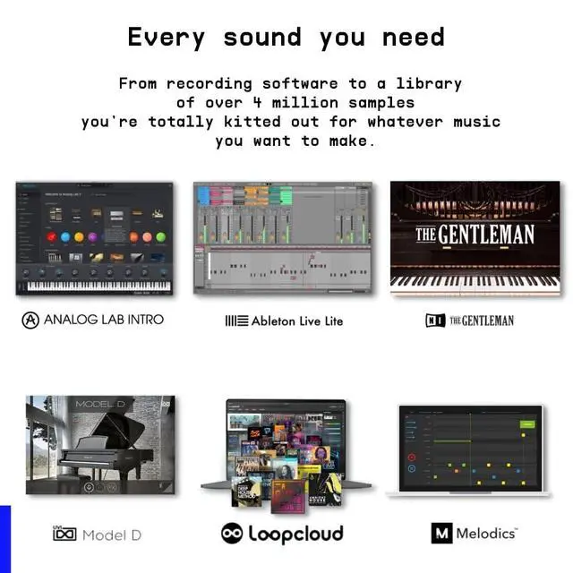 Alt view image 6 of 6 - MiniLab 3 Limited Edition Mint Green 25 Key USB MIDI Keyboard Controller With 8 Multi-Color Drum Pads, 8 Knobs and Music Production Software Included