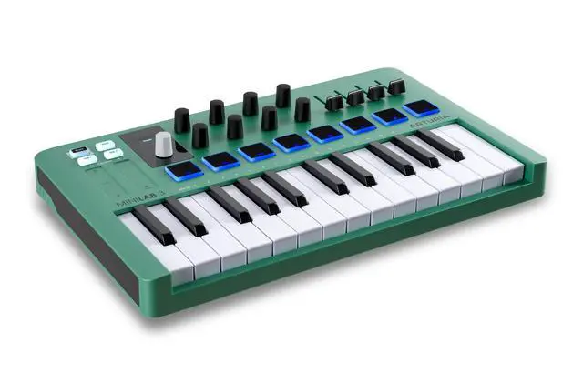 Alt view image 2 of 6 - MiniLab 3 Limited Edition Mint Green 25 Key USB MIDI Keyboard Controller With 8 Multi-Color Drum Pads, 8 Knobs and Music Production Software Included