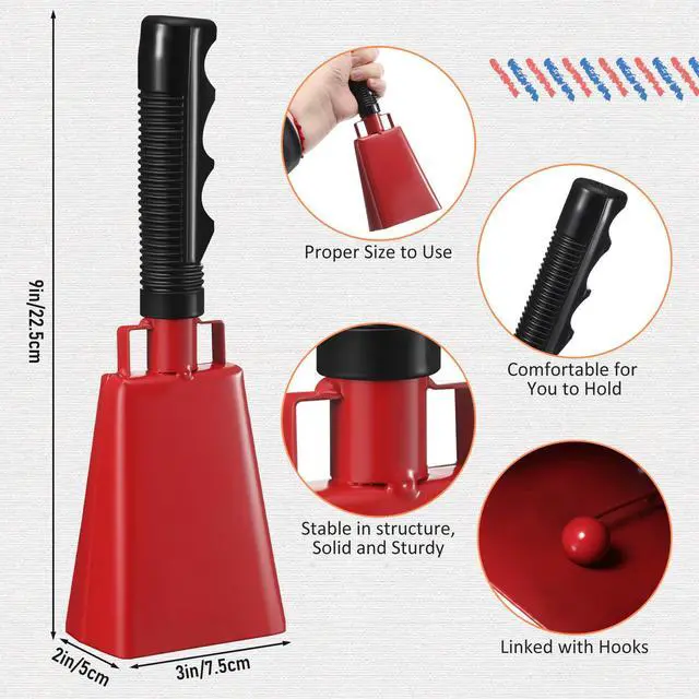 Alt view image 2 of 7 - 24 Pcs Cow Bell 9 '' Cheering Bell Cow Bells Noise Makers for Sporting Events Football Cowbell with Handle Loud Musical Instrument for Wedding School Classroom Alarm(red,9 '')