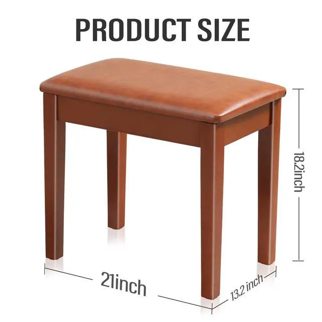 Alt view image 3 of 7 - Piano Stool, Solid Wood Frame, Padded Cushion, 13.21"x21"x18.2" | Brown, Real Wood Build, Cushioned Seat, Chair, for Home, Practice, Studio, Classroom, Recital, Music Lover, Gift