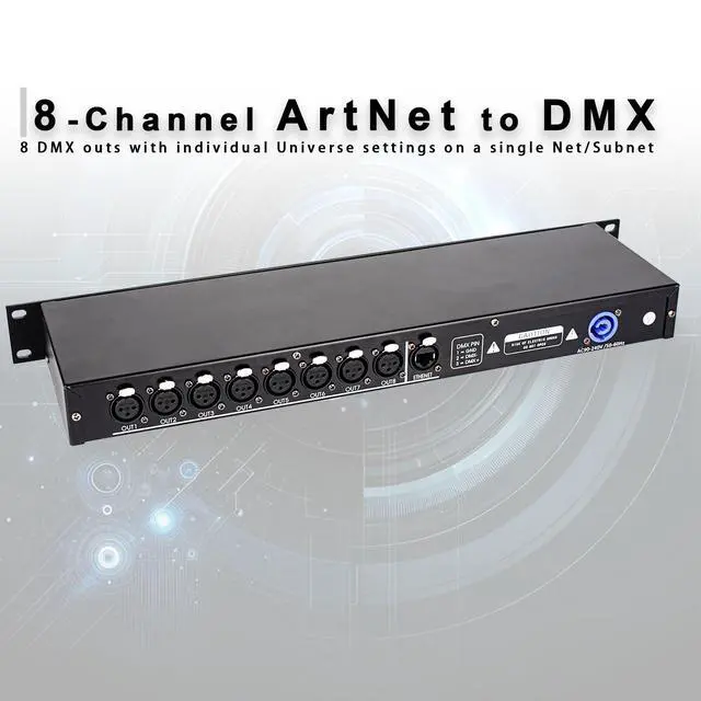 Alt view image 2 of 6 - ArtNet DMX Ethernet Lighting Controller Interface, 19-inch 1 U Rack-mount, 8-Universe Art-Net to DMX512 Output-Only Node (No RDM)