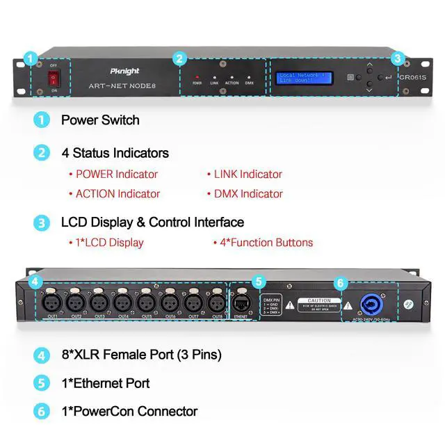 Alt view image 4 of 6 - ArtNet DMX Ethernet Lighting Controller Interface, 19-inch 1 U Rack-mount, 8-Universe Art-Net to DMX512 Output-Only Node (No RDM)