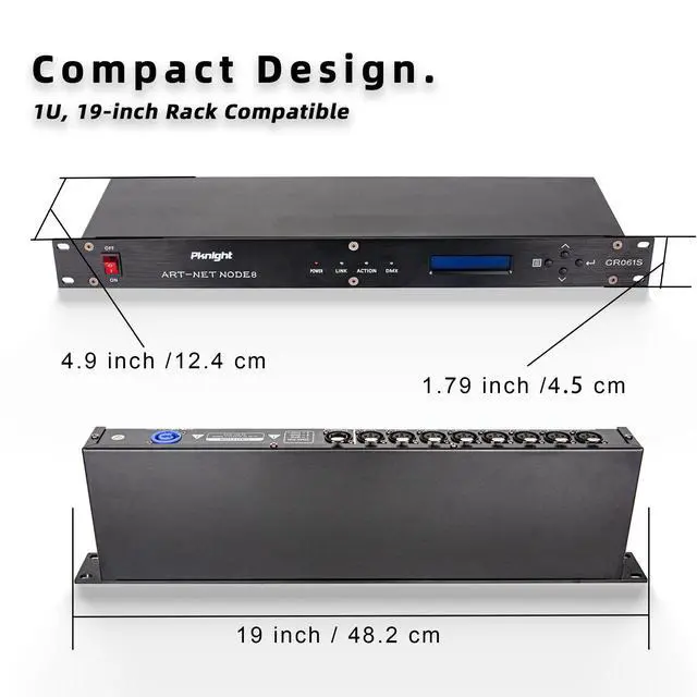 Alt view image 6 of 6 - ArtNet DMX Ethernet Lighting Controller Interface, 19-inch 1 U Rack-mount, 8-Universe Art-Net to DMX512 Output-Only Node (No RDM)
