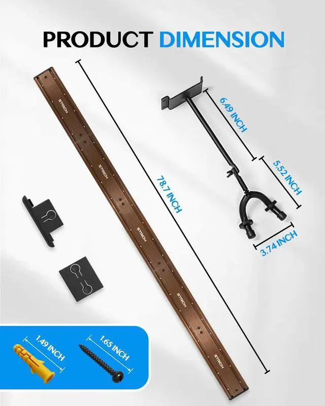 Alt view image 6 of 7 - Guitar Wall Mount Hangers for Multiple Guitars, Holds 8 Guitars, Walnut Wood Grain, Strong Aluminum Metal Guitar Stand Rack Bass Holder, Adjustable Instruments Display Set, SMH-08W