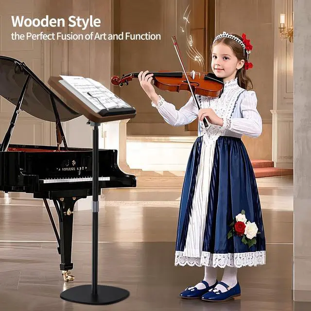 Alt view image 3 of 6 - 2-in-1 Wooden Music Stand, Floor & Tabletop Sheet Music Stand | Music Stand for Sheet Music 16.5"-51" Adjustable Height & Tilting Angle, Ideal for Violin, Guitar(Walnut Effect - Minimalist)