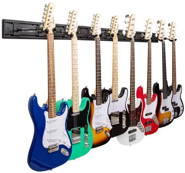 Main image of Guitar Wall Mount Hangers for Multiple Guitars, Holds 8 Guitars, Strong Aluminum Metal Guitar Stand Rack Bass Holder, Adjustable Instruments Display Set, SMH-08A