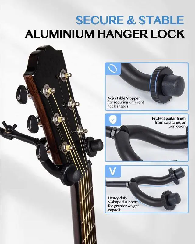 Alt view image 3 of 7 - Guitar Wall Mount Hangers for Multiple Guitars, Holds 8 Guitars, Strong Aluminum Metal Guitar Stand Rack Bass Holder, Adjustable Instruments Display Set, SMH-08A