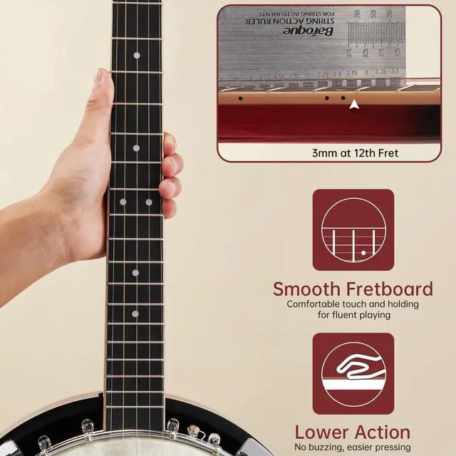 Alt view image 2 of 7 - Banjo, 5 String Electric Acoustic Banjos with Remo Head Full Size 38 Inch Closed Back with Removable Resonator, Strings Pack, Finger Picks, Strap, Case for Beginners Adults Starter Gift