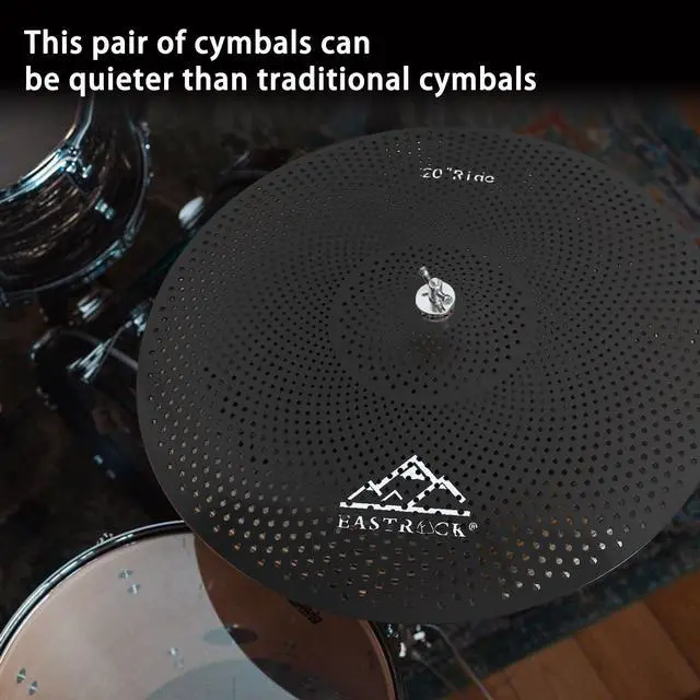 Alt view image 4 of 7 - 5 Pieces Low Volume Cymbal Pack with Cymbal Bag and Felts,Black | Cymbals for Drum Set (14"Hi-hat+16"Crash+18"Crash+20"Ride)