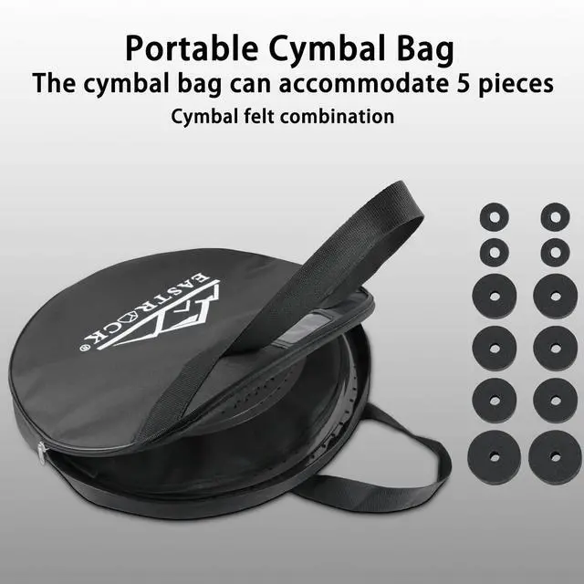 Alt view image 6 of 7 - 5 Pieces Low Volume Cymbal Pack with Cymbal Bag and Felts,Black | Cymbals for Drum Set (14"Hi-hat+16"Crash+18"Crash+20"Ride)