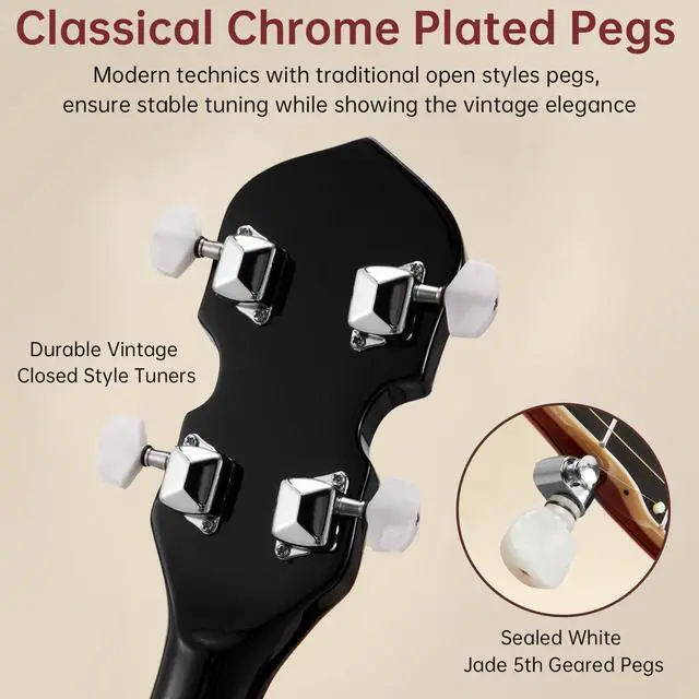 Alt view image 7 of 7 - Banjo, 5 String Electric Acoustic Banjos with Remo Head Full Size 38 Inch Closed Back with Removable Resonator, Strings Pack, Finger Picks, Strap, Case for Beginners Adults Starter Gift